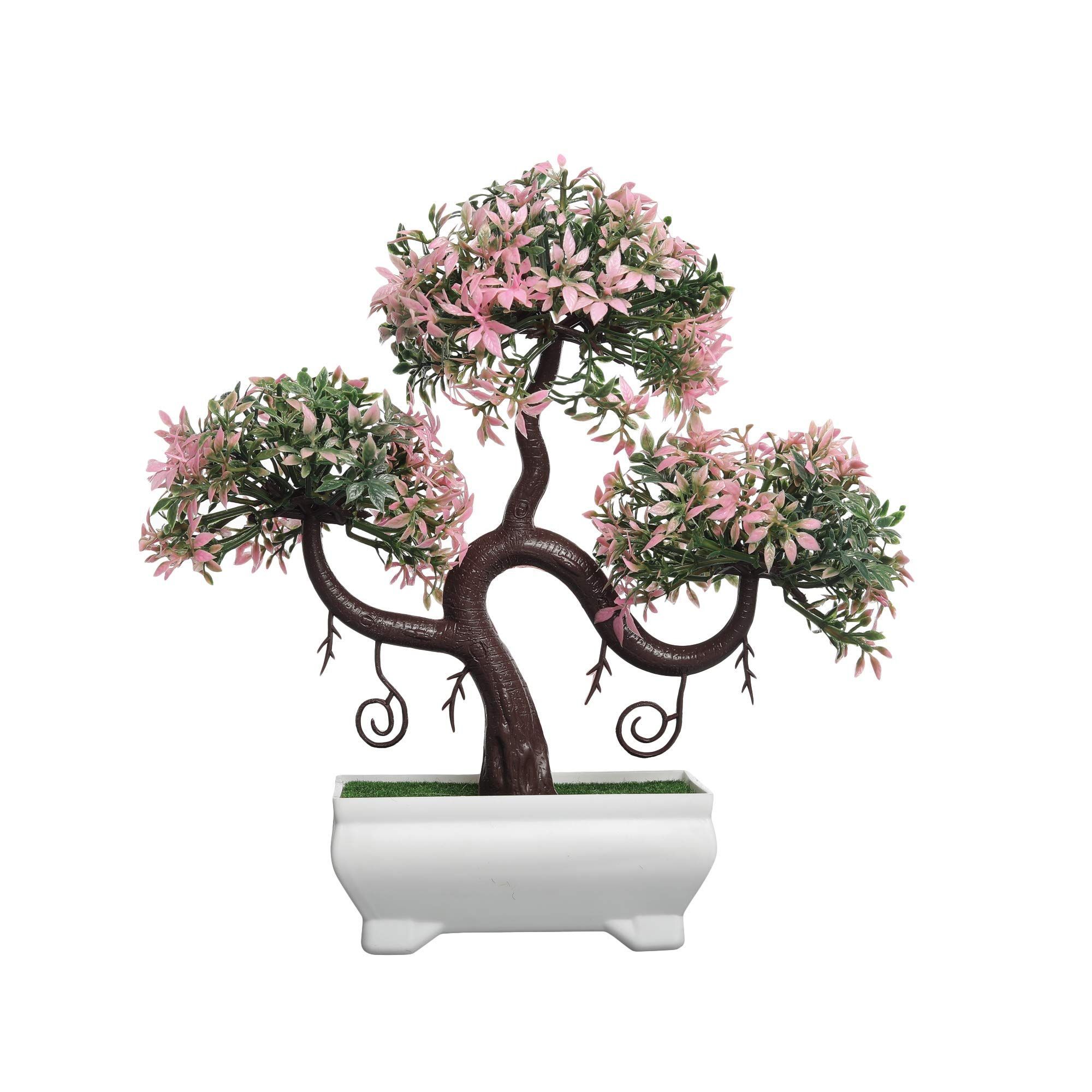 FOLIYAJ Artificial Plant Bonsai Tree with Pot for Home Decor Living Room (23 cm x 10 cm x 23 cm, FYJ-WPT-B-SSHPSMPNKLEV)