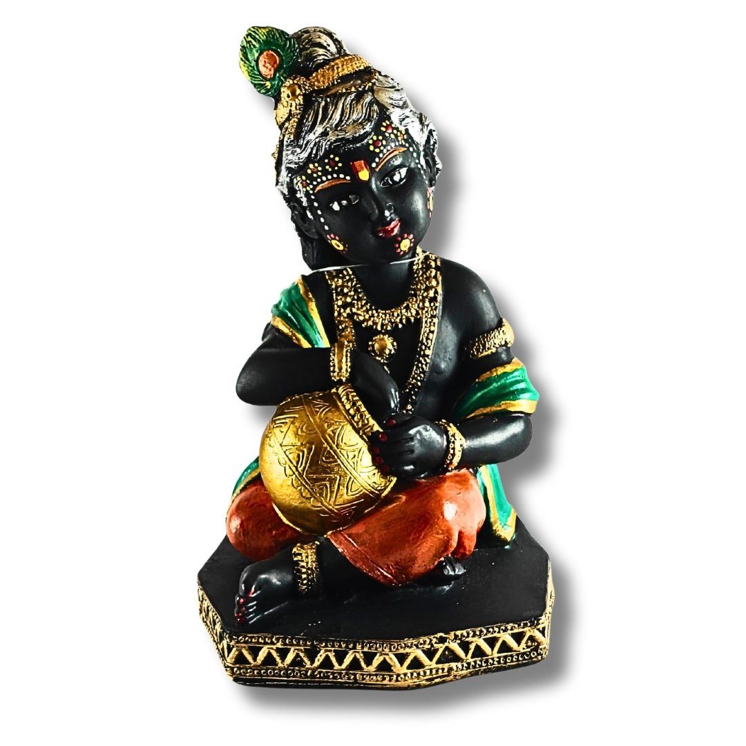Sanwala Makhan Chor Idol – 18 x 10 cm Decorative Bal Krishna Murti for Home Temple, Living Room &amp; Spiritual Gifting | Handcrafted Krishna Idol by Saadhya Decors