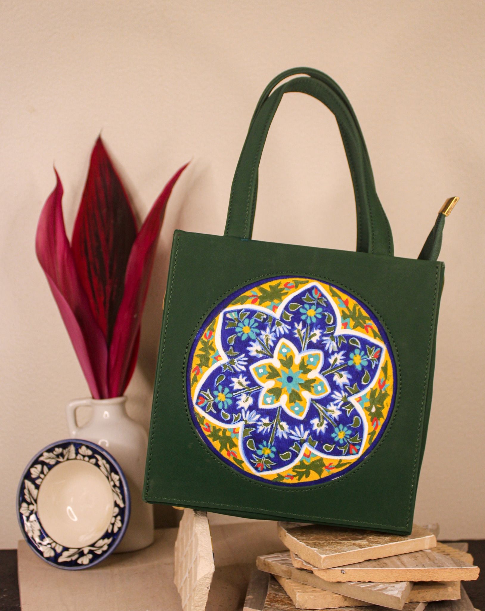 Baagh- Moss Green Hand-painted Mini Handbag/ Sling