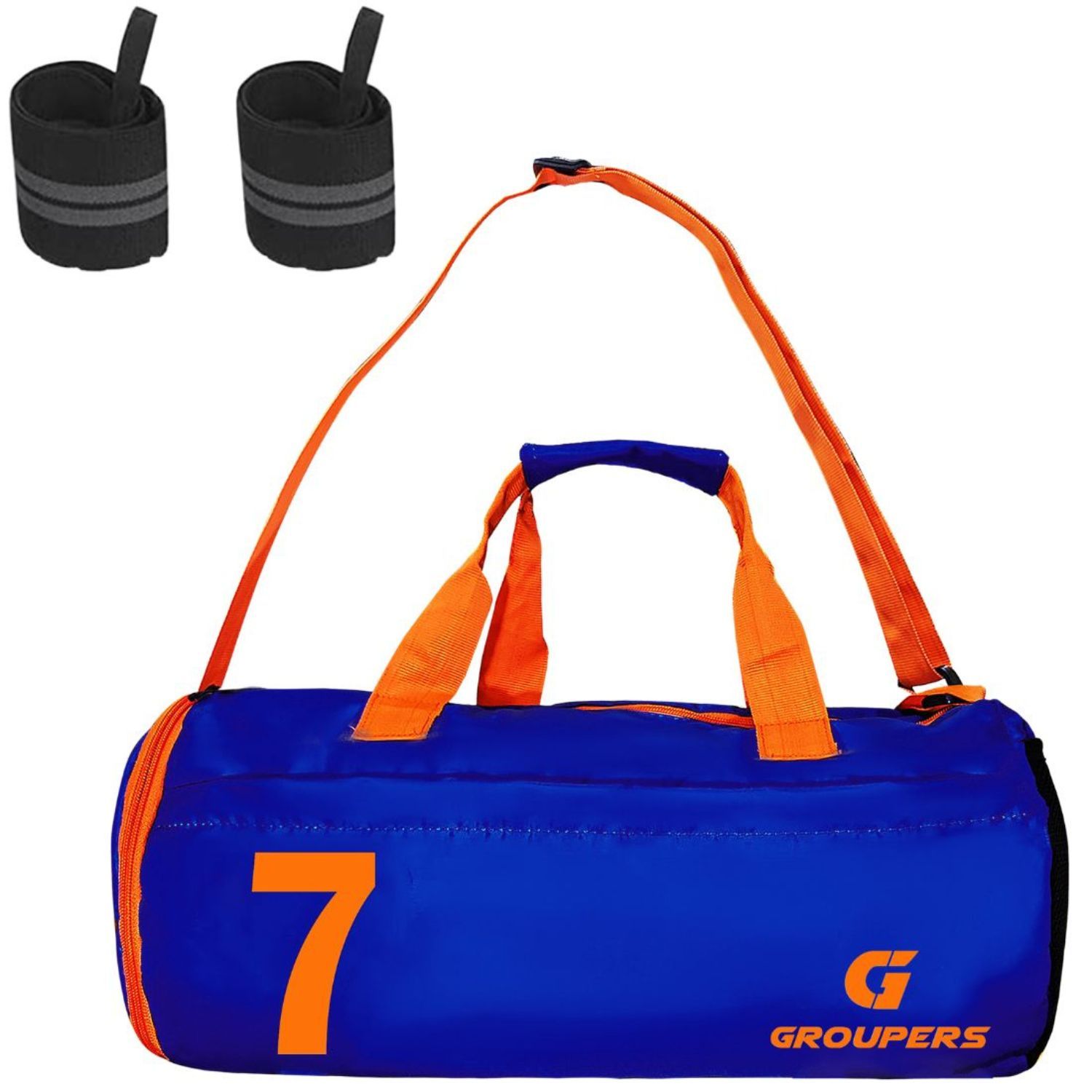 GROUPERS Combo Set of Duffle Polyester Bag with Wrist BandlGym BagslAdjustable Shoulder Bag for MenlFitness BaglCarry BagslSports & Travel BaglSports KitlDuffle Bags Travel (Blue 07)