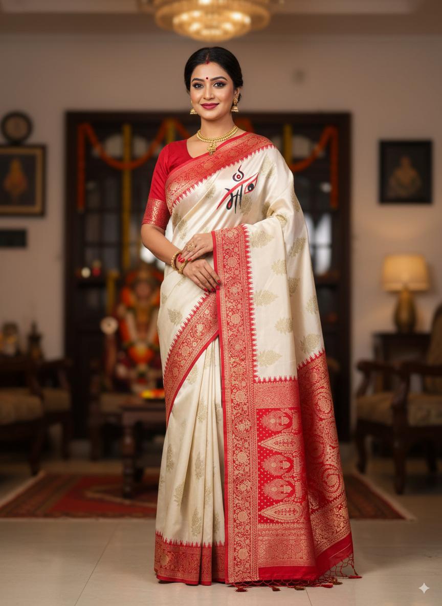 Bengali Red & White Saree