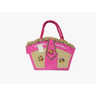 Pink Premium Jute Handcrafted Multipurpose Bag For Women