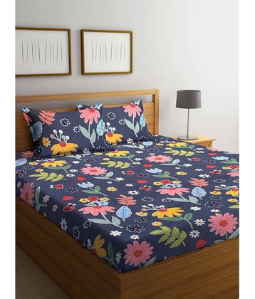 Klotthe Poly Cotton 1 Double King Bedsheet with 2 Pillow Covers ( Dark Blue )