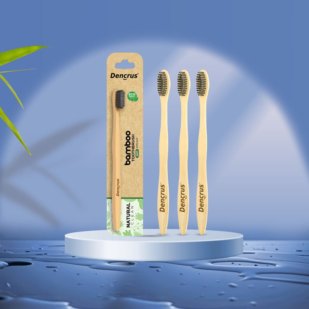 Natural Clean Bamboo Toothbrush with Charcoal Bristles (Pack of 3)