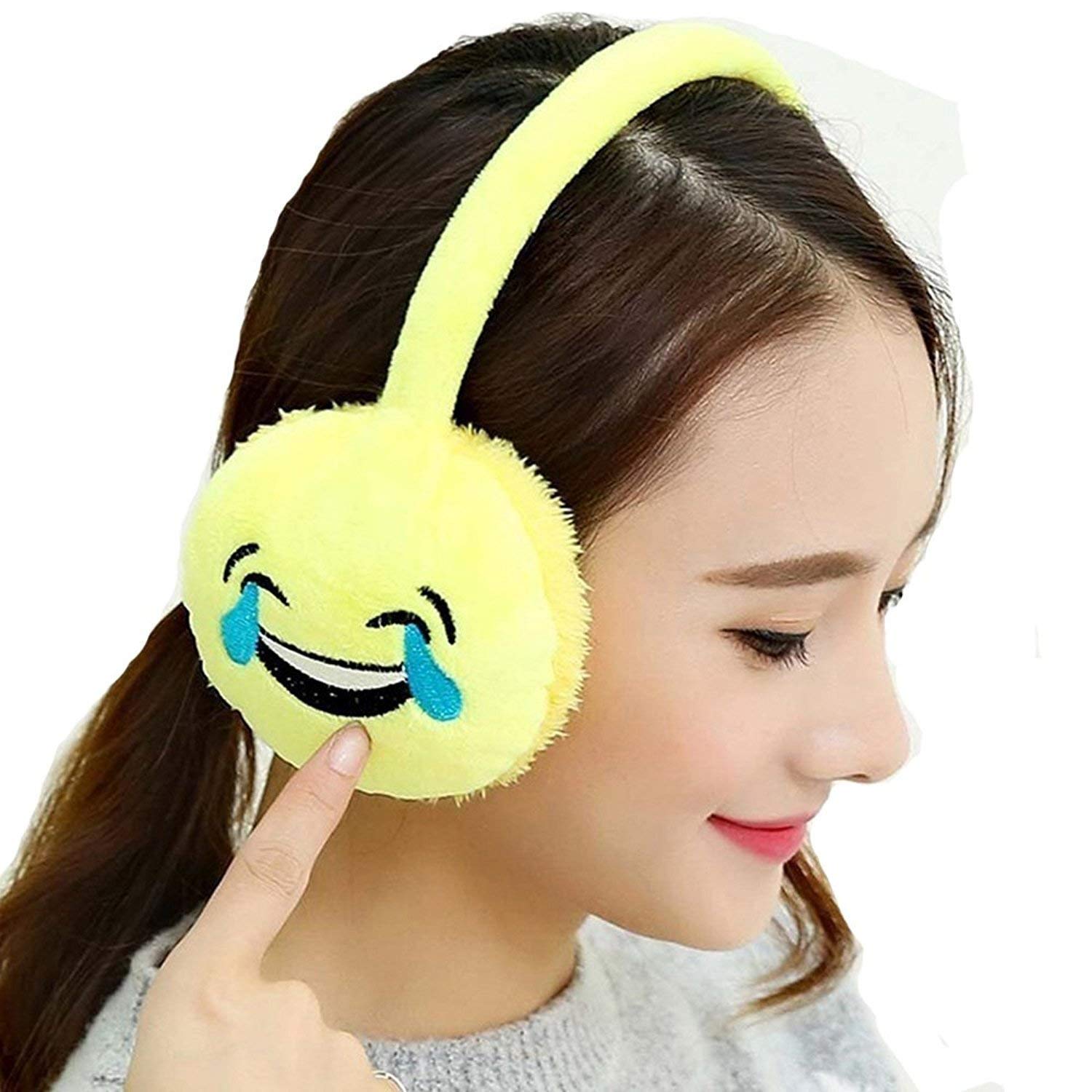 Nawani Women's Knitted Emoji Pattern Ear Muffs (Multicolour, Medium)