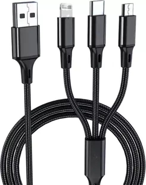 Champion 3-in-1 USB Charging Cable Type C, Lightning, Micro USB, Compatible with iPhone, iPad, Samsung, OnePlus, Mi, Oppo, Vivo, Xiaomi