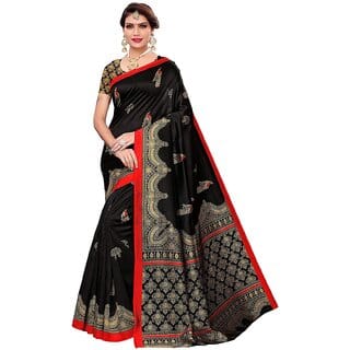 SVB Black Printed Mysore Silk With Blouse Saree