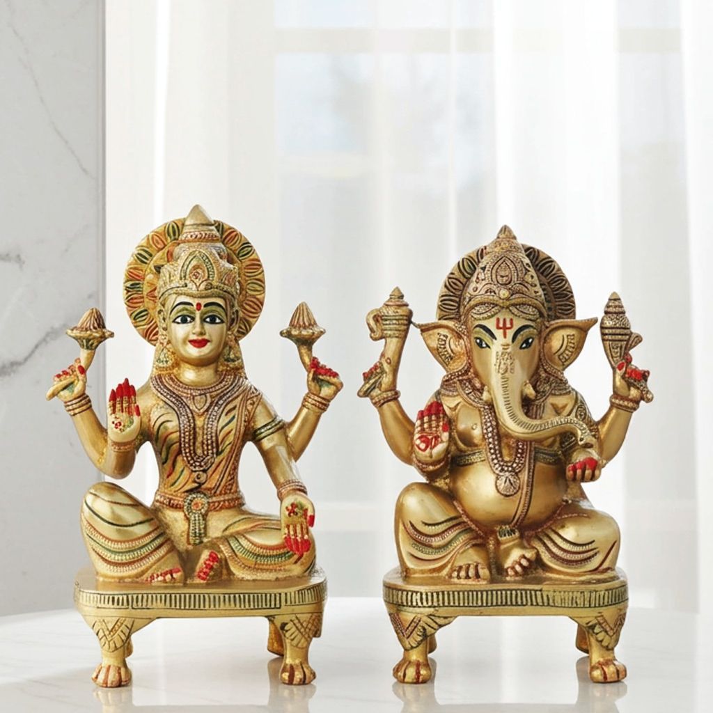 Brass Laxmi Ganesh Pair God Idol | Diwali Puja Murti Set, Height : 9.5 Inch (BSMAS1285)