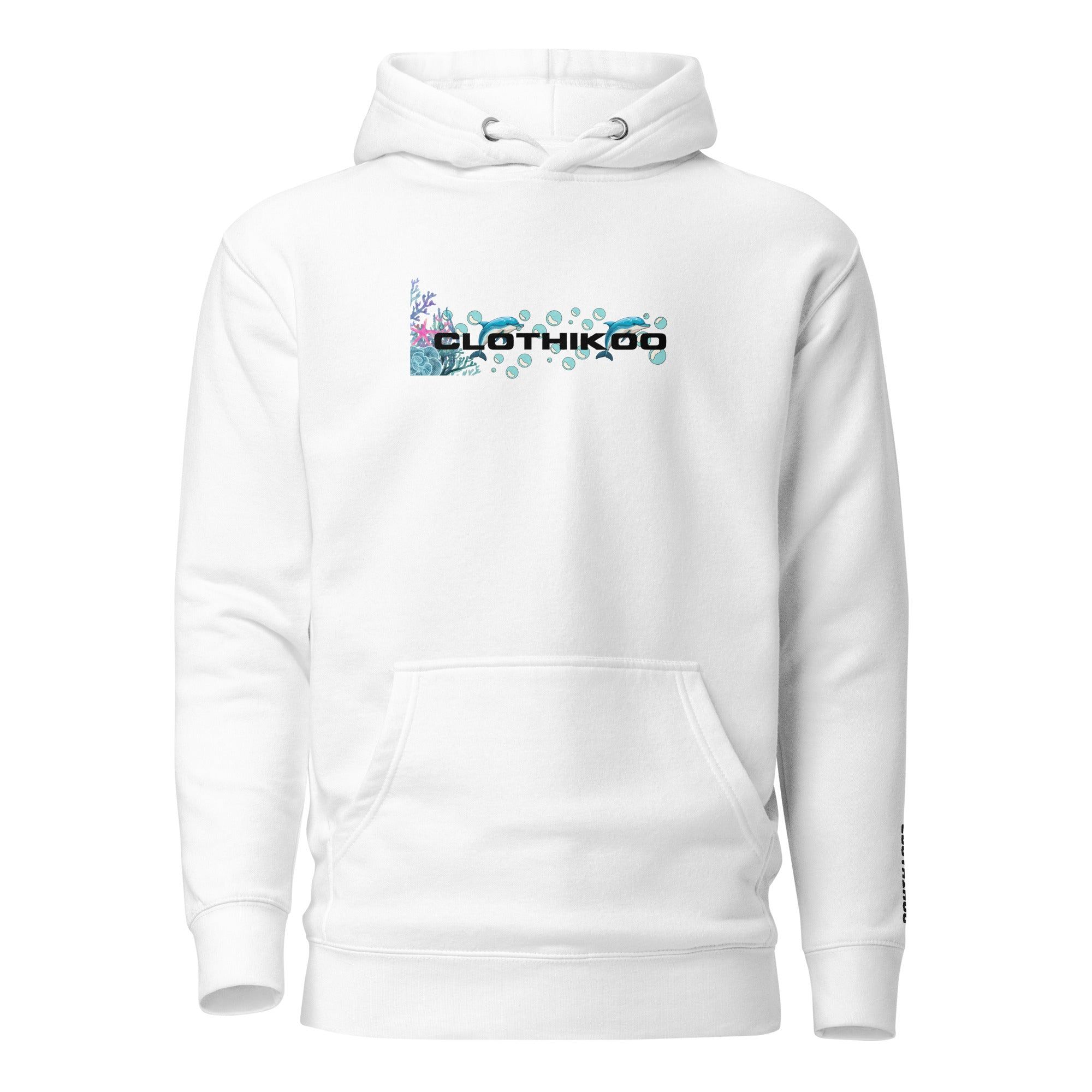 Clothikoo Premium Hoodie (White Colour, Dolphin Print)