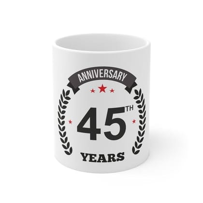 DARSHANS Ceramic 45th Anniversary Printed Coffee Mug (Color: White, Capacity:330ml)