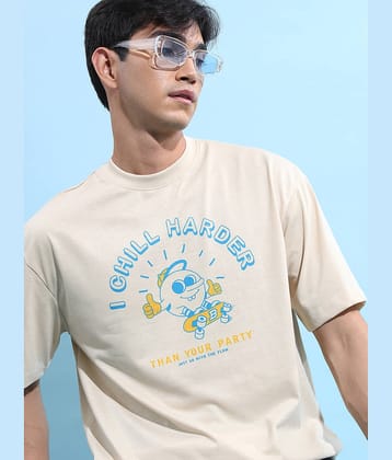 Ketch Pack of 1 Polyester Oversized Fit Men's T-Shirt ( Beige )