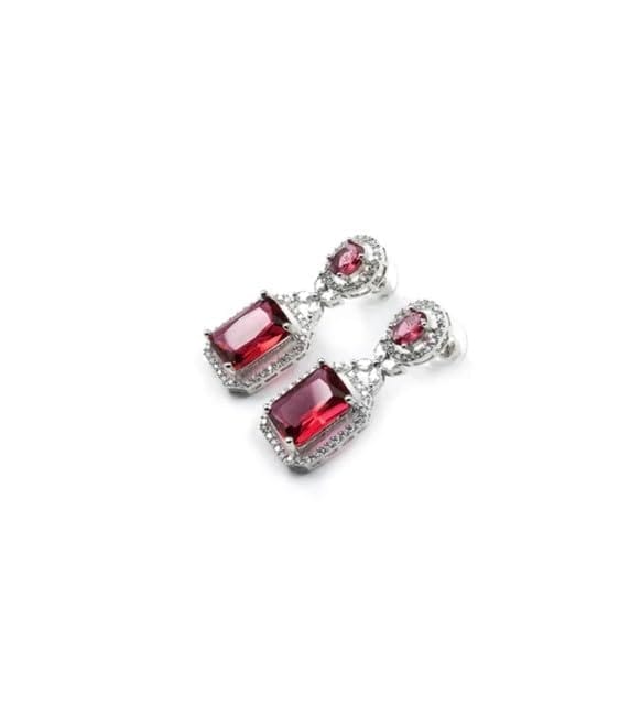 Generic Women's Brass Silver Plated Drop Earrings (Red)-PID66246
