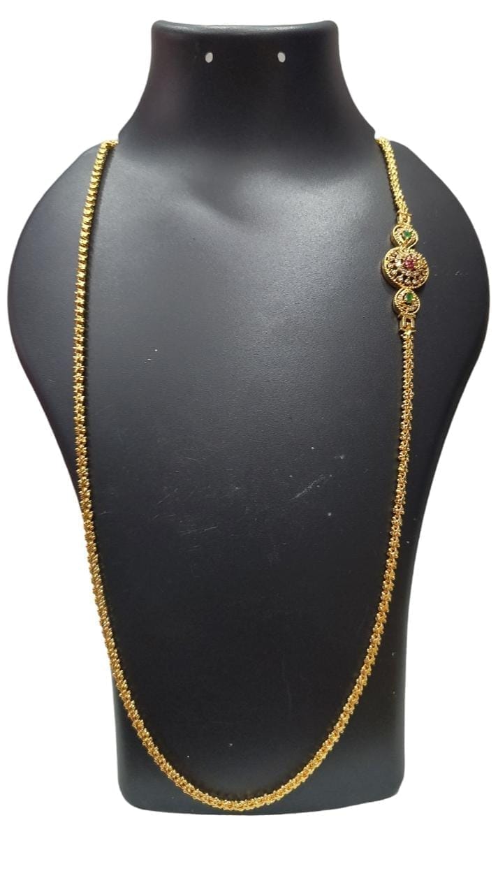 Gold Plated Traditional Long Haar Chain Necklace with Pendant for Women