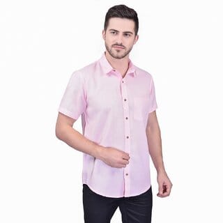PrintCultr Men's Half Sleeve Cotton Spread Collar Shirt  (Light Pink)