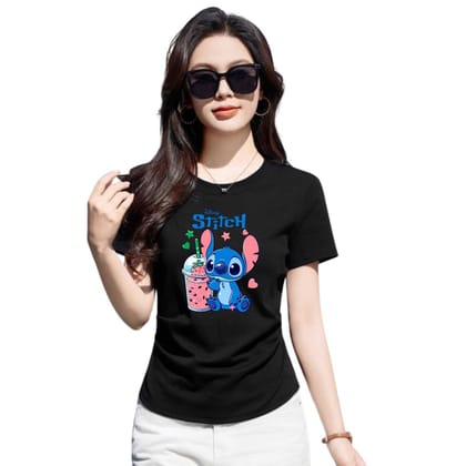Graphic T-Shirt, Black Cotton Top, Casual Short Sleeve for Girls (Color-Black, Size-14 - 15 Years)