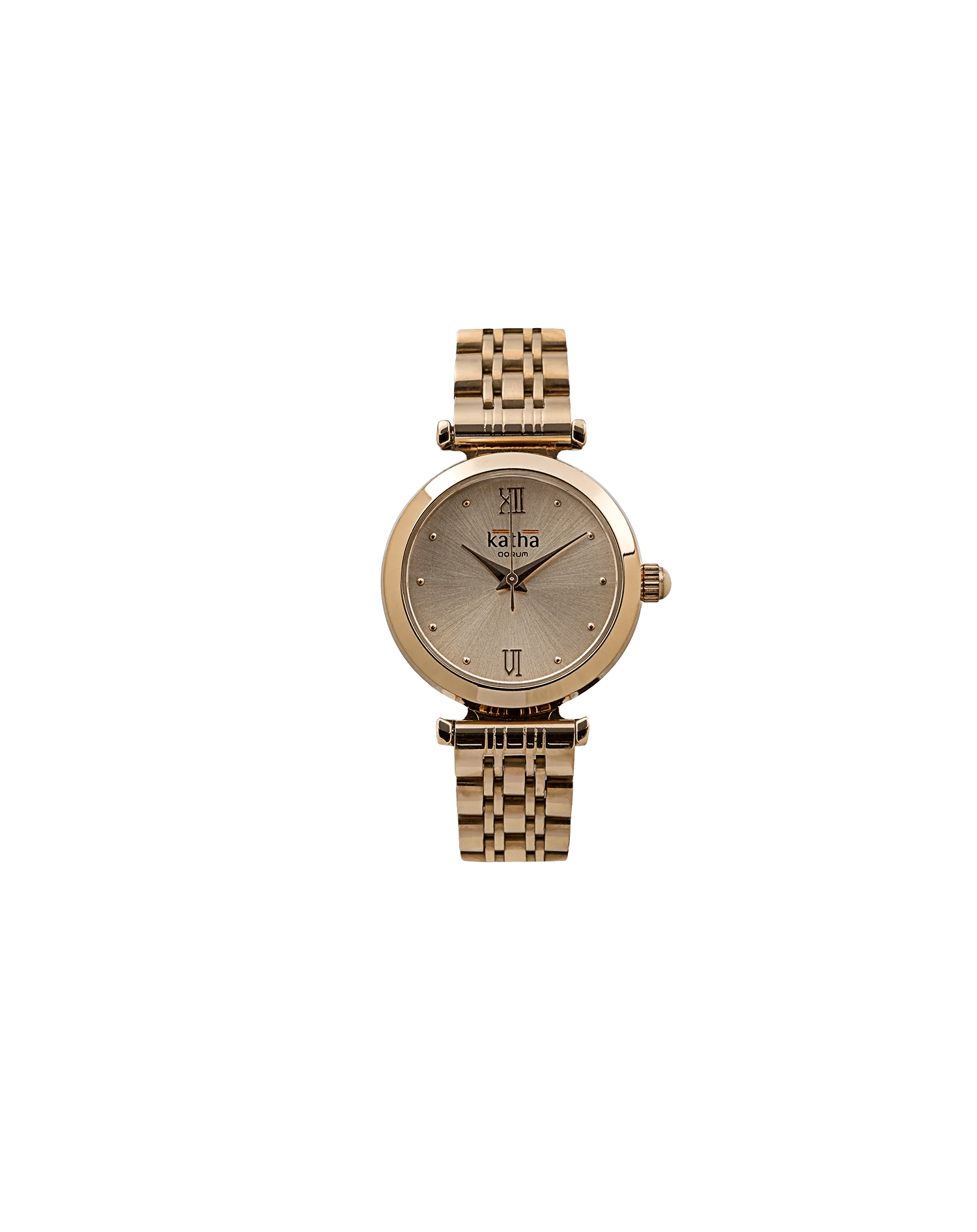 Qorum Katha Ladies Watch - Rose Gold Plated Stainless Steel Case With Rose Gold Dial