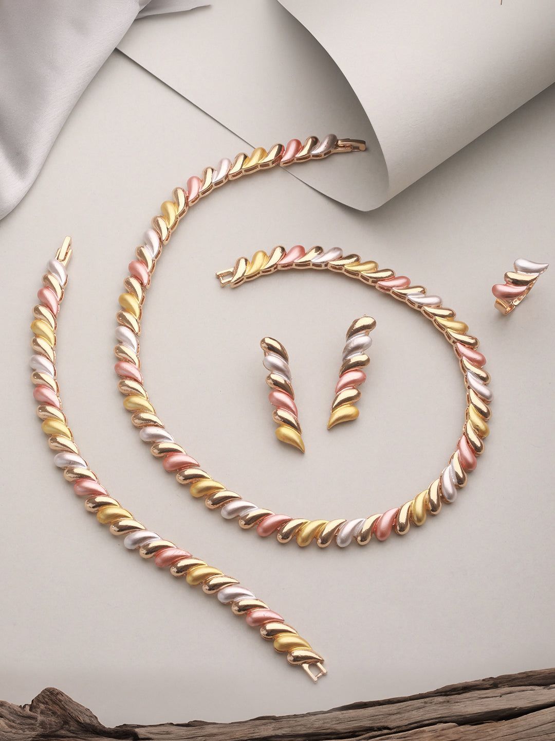 Anti-Tarnish 18k Gold Plated Chunky Charm Link Combo Jewellery Set