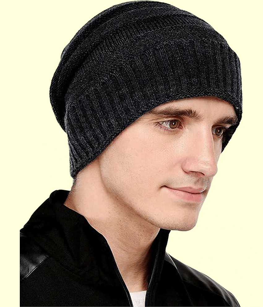 Paryag Black Woollen Men's Cap ( Pack of 1 )