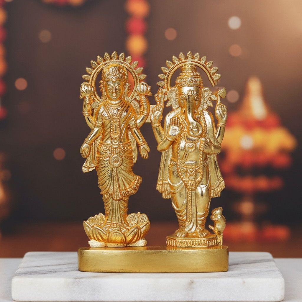 Aluminium Standing Lakshmi Ganesh Idol Statue for Wealth & Prosperity Decor, Height : 4.5 Inch (ASMAS192 D)