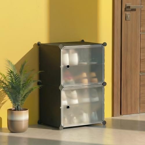 4 Layer Plastic Shoes Rack with Door Cover
