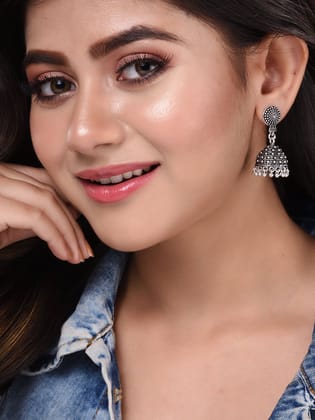 Silver Toned Jhumka Earrings