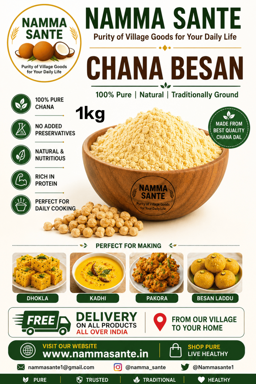 Chana Besan, Gram Flour, Chickpea Flour, Besan Flour, Premium Chana Besan 1kg