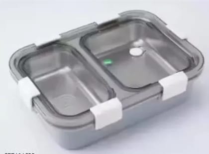 3 Compartment Stainless Steel Lunch Box with Steel Cutlery Inside(Spoon), Heating & Water Insulation Design Use for Office, School & Travelling, 750 Ml