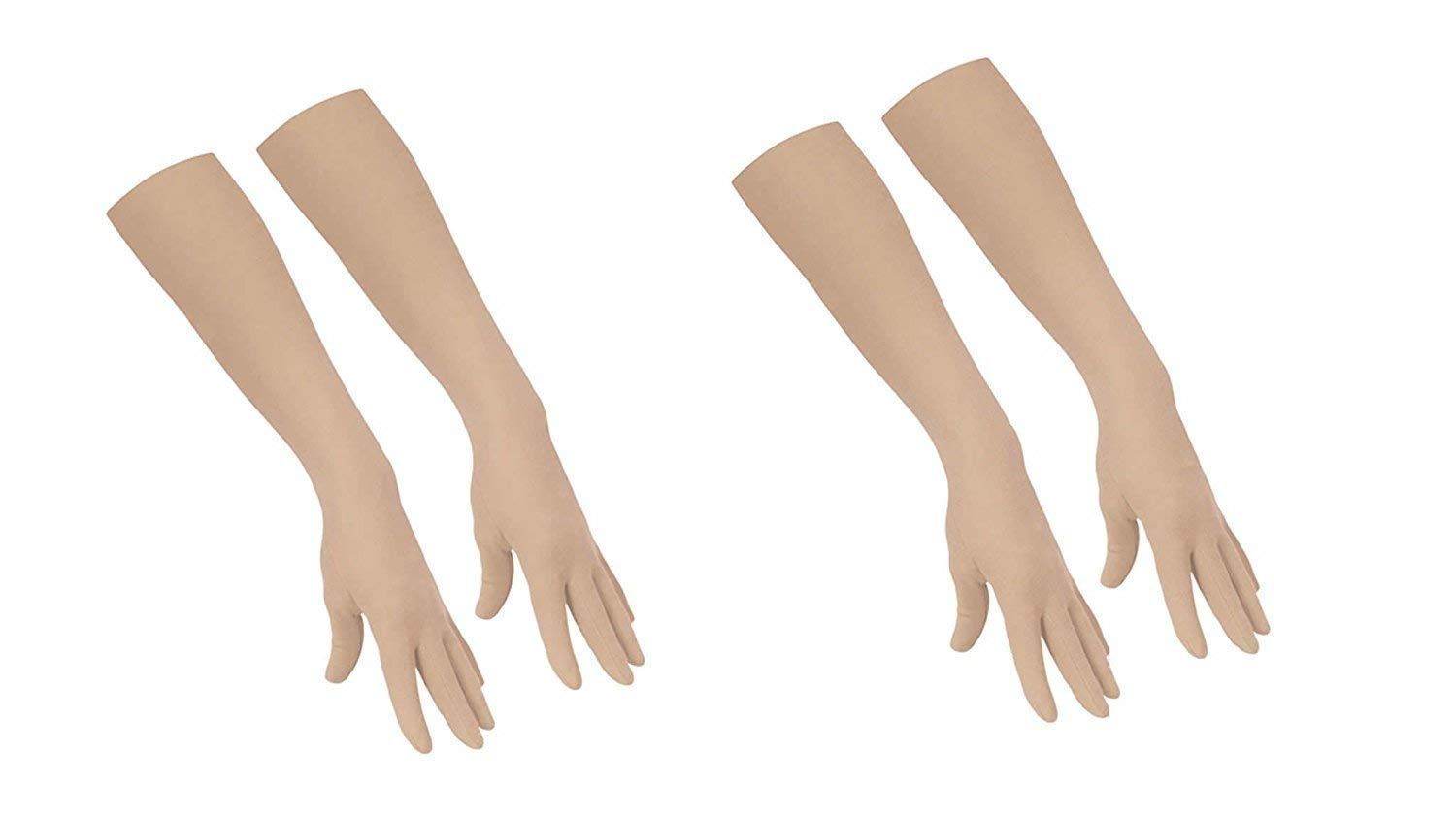 2 Pair Cotton Full Hand Gloves Sun Protection Gloves for Women Skin Colour