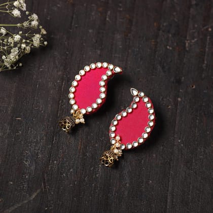Pink - Kavya Stone Work Fabart Earrings