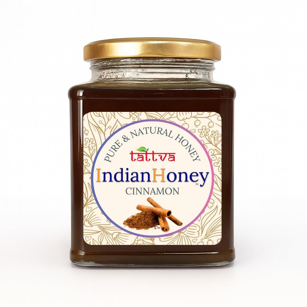 IndianHoney Honey Cinnamon | Pure & Natural Infused Honey | Raw Honey with Real Cinnamon | Natural Sweetener |500g Glass Jar