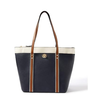 Women's Faux Leather Large Shoulder Zipper Handbag (Dark Blue)