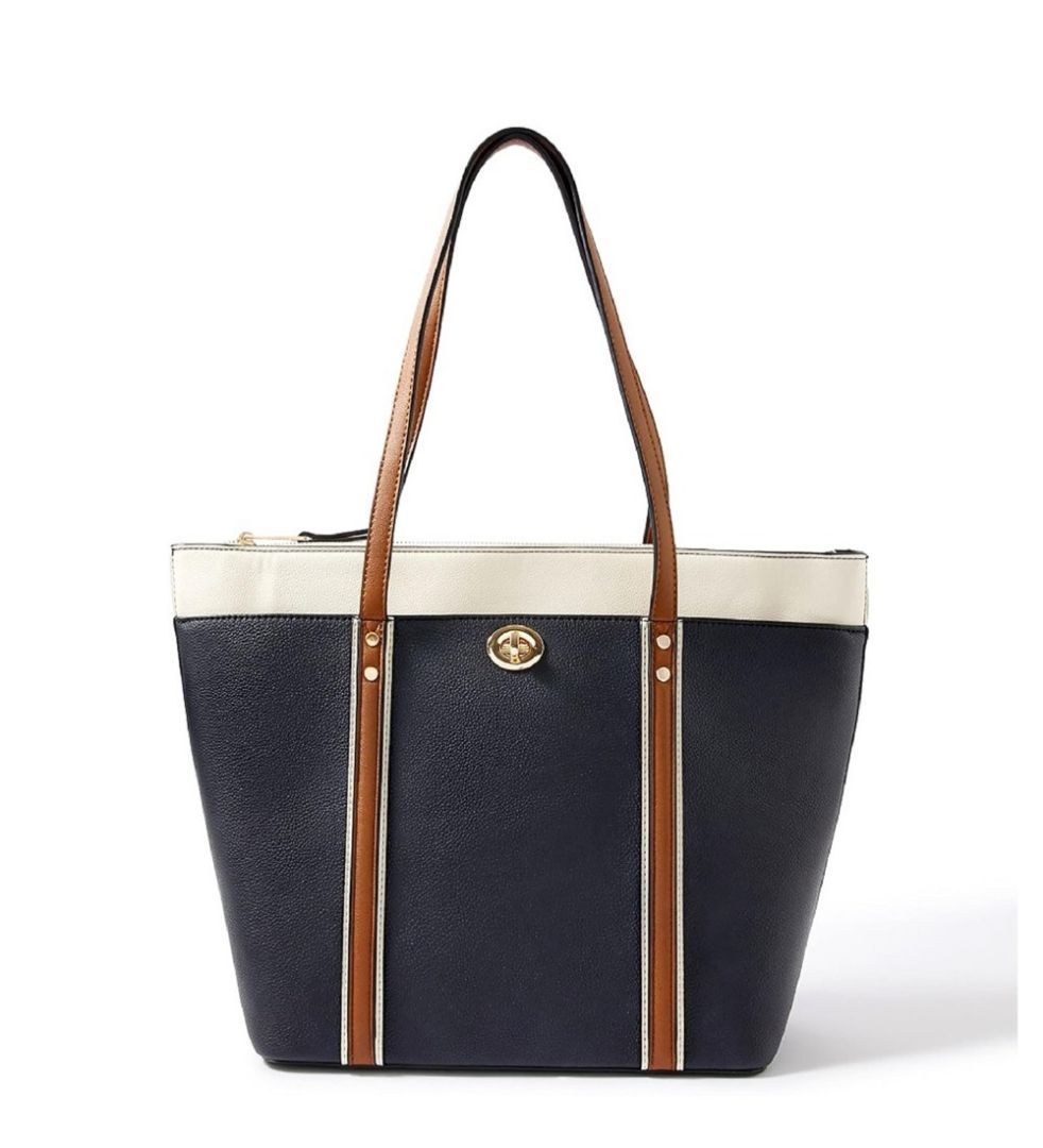 Women's Faux Leather Large Shoulder Zipper Handbag (Dark Blue)