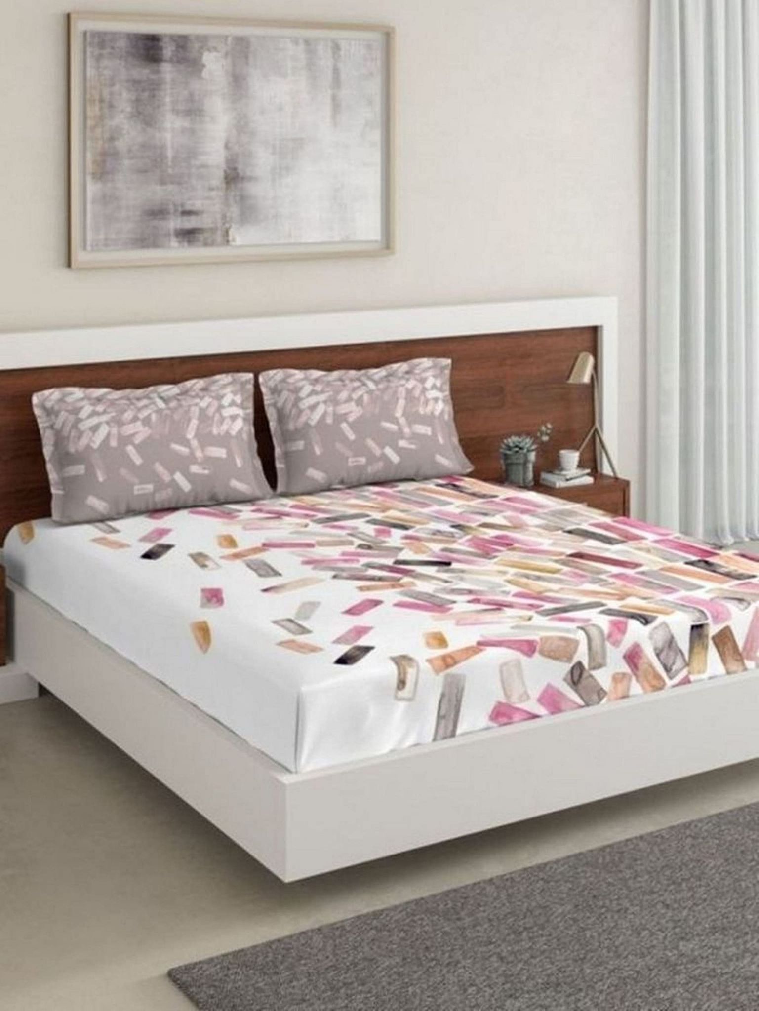DDECOR - Primary Collection 100% Cotton Abstract Pattern 136TC King Bedsheet |229 CM X 274 CM| with 2 Pillow Covers - Pink