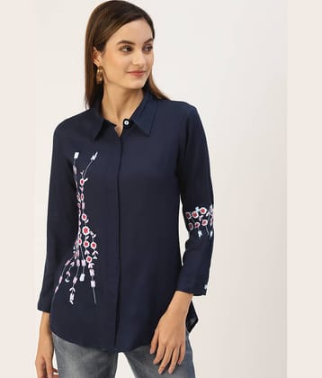 Kbz Women Printed Rayon Shirt ( Blue )