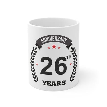 DARSHANS Ceramic 26th Anniversary Printed Coffee Mug (Color: White, Capacity:330ml)