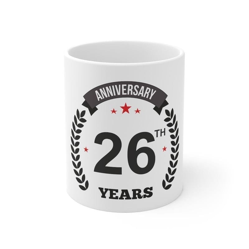 DARSHANS Ceramic 26th Anniversary Printed Coffee Mug (Color: White, Capacity:330ml)