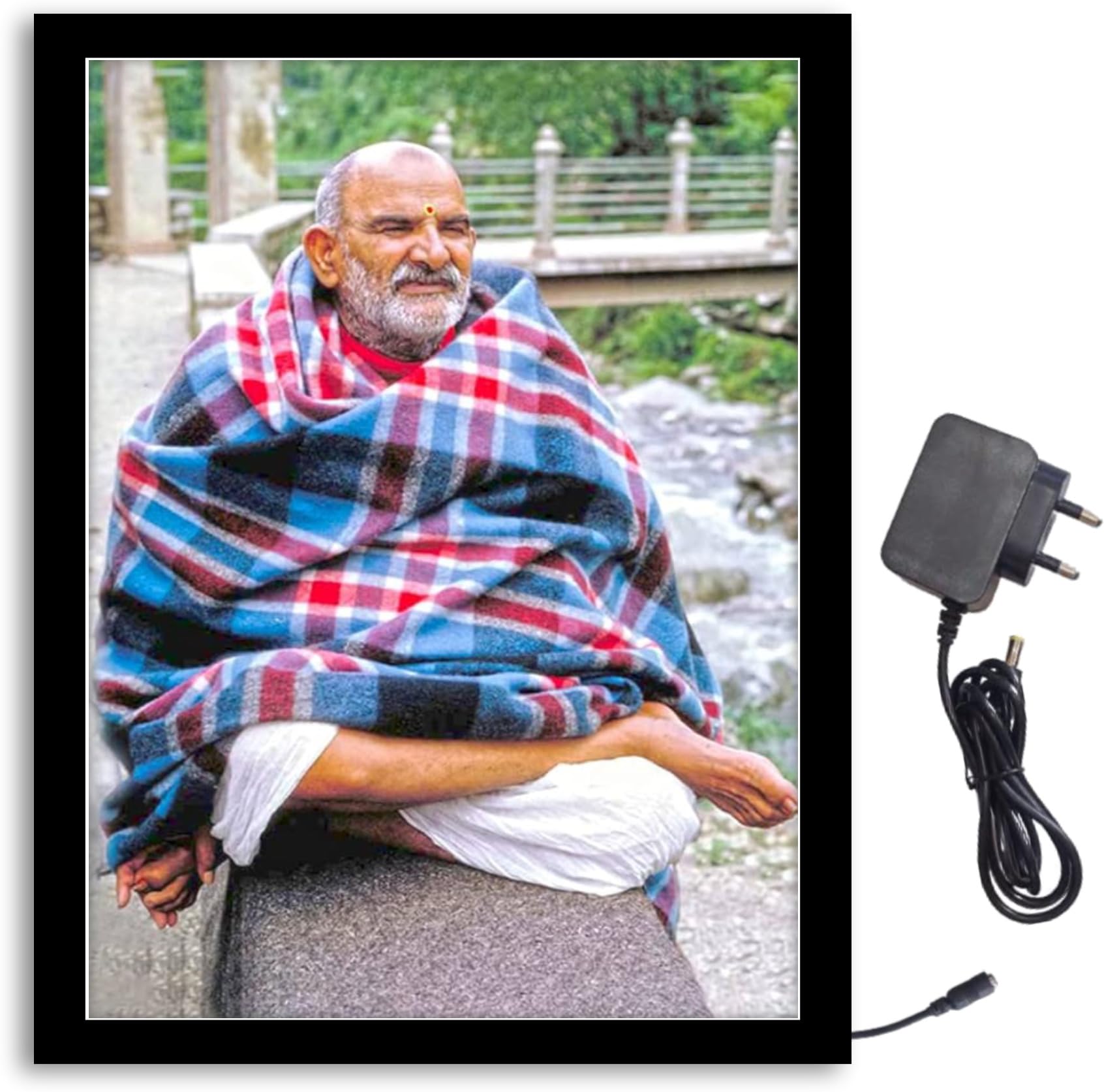 NOKKES Neam Karoli Baba Ji Real Photo Light Photo Frame 8X10 inch Led Light photo Frame With Light Adaptor Led Light Photo Frame Black Color Photo Frame_AQW164