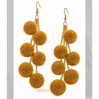 GiftJee Handmade Mustard Yellow Pom Pom Earrings for Women