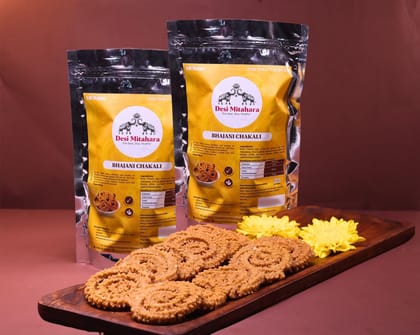 Desi Mitahara's Bhajani Chakali | 1kg-500g x 2 Pack | Traditional Spiced Spiral Snack Made with Roasted Multigrain Flour Desi Mitahara's Bhajani Chakali | 1kg-500g x 2 Pack | Traditional Spiced Spiral Snack Made with Roasted Multigrain Flour