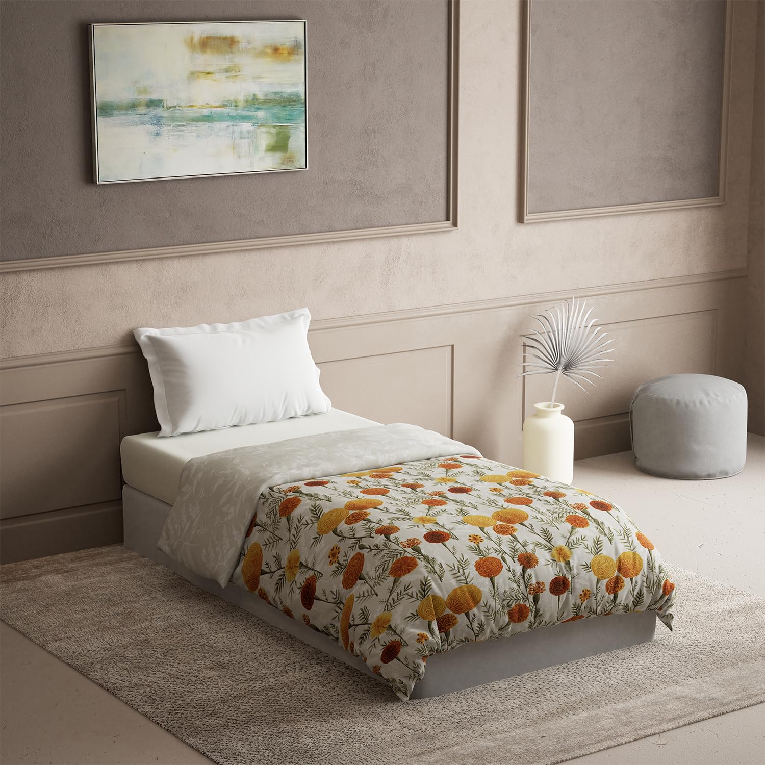 DDECOR - Primary Collection 100% Cotton Floral Pattern 145TC Single Winter Quilt|152 CM X 224 CM| - Yellow