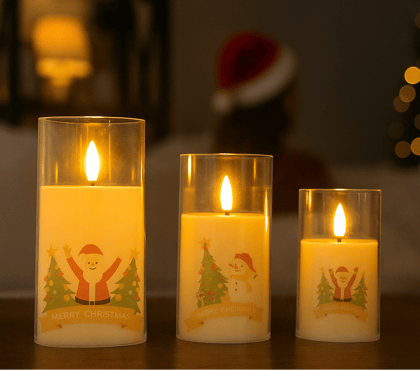 Coral Tree LED Flameless Christmas Candle Set – Santa & Snowman Print