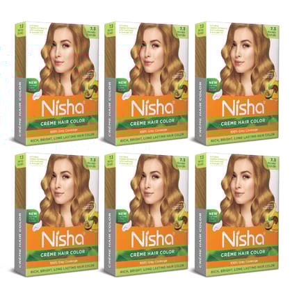 Nisha Creme Hair Color Honey Blonde 40g Pack of 6, Permanent Hair Colour for Women Men, 100% Grey Coverage