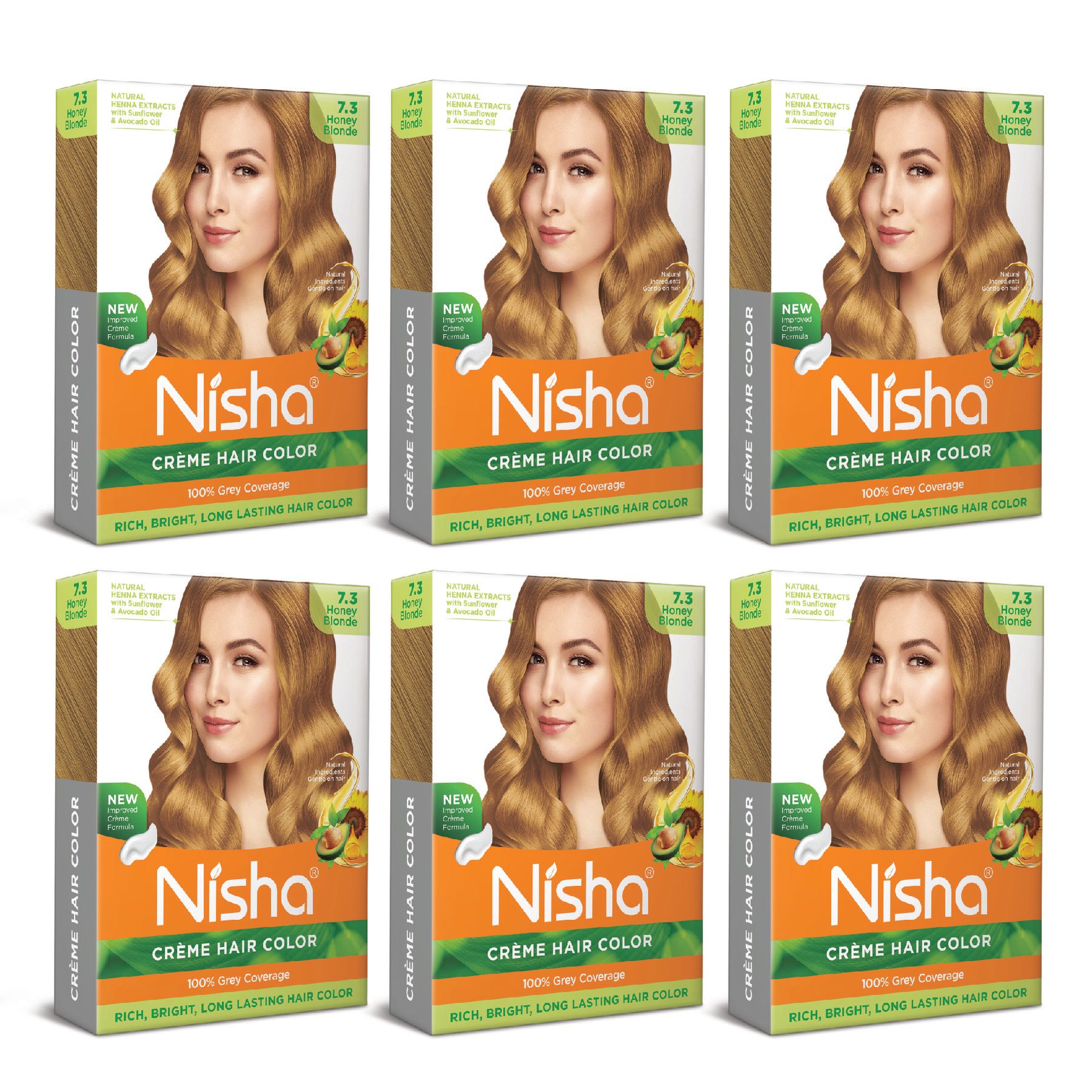 Nisha Creme Hair Color Honey Blonde 40g Pack of 6, Permanent Hair Colour for Women Men, 100% Grey Coverage