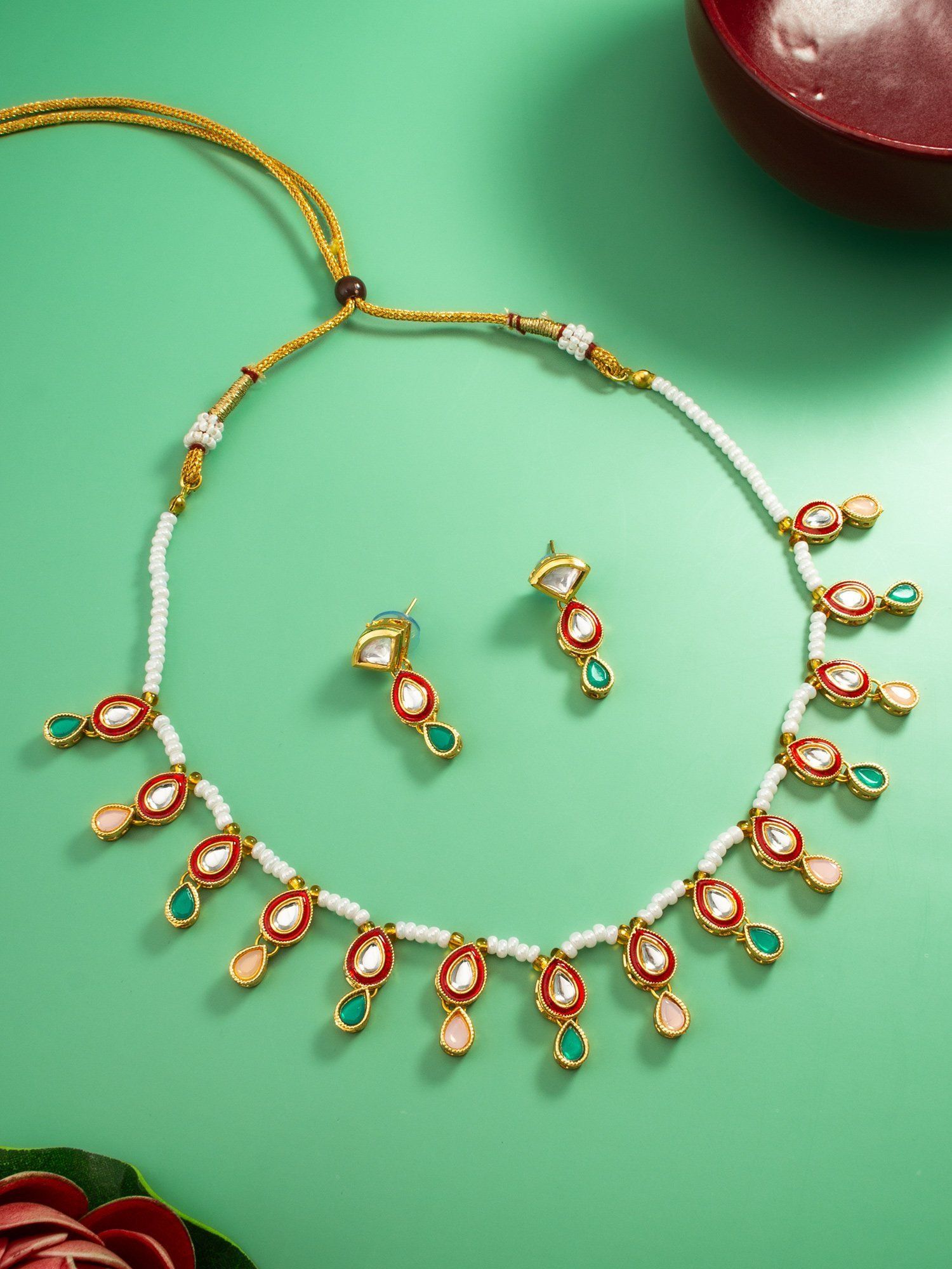 Morison Exquisite Gold Necklace with Earrings Radiate Elegance