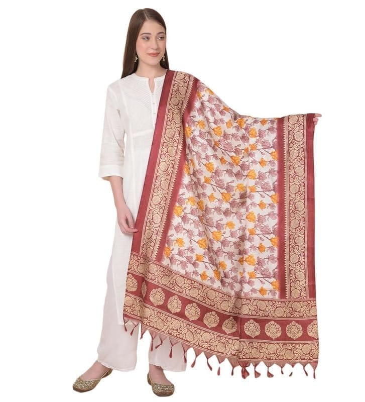 Women's Art Silk Printed Dupatta (Maroon)-PID47032