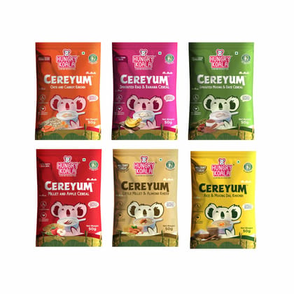 Hungry Koala No Added Sugar, No Salt Multigrain Cereals Trial Pack Combo | Goodness of Millets - Ragi, Jowar, Oats | Healthy Food for Kids | Real Fruits, 300g (50g*6)