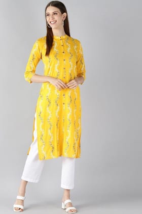 Women Cotton Fabric Trendy Festive Wear Yellow Printed Kurti VCK1334