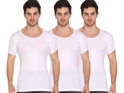 VIP Supreme Men's Round Neck Half Sleeve 100% Cotton White Vest, Moisture Absorbent Inner wear for Men - Pack of 3 - S