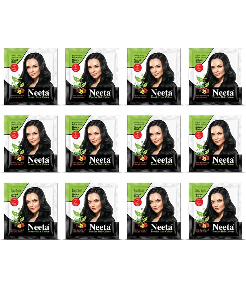 Neeta Powder Hair Colour Natural Black 5g Pack of 12, Henna Based Hair Color for Women Men, Enriched with Natural Herbs