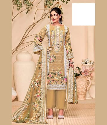 Tendisha Unstitched Crepe Printed Dress Material - Beige ( Pack of 1 )